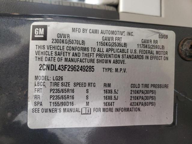 Photo 10 from auction – 2009 CHEVROLET EQUINOX LT with VIN 2CNDL43F296249285
