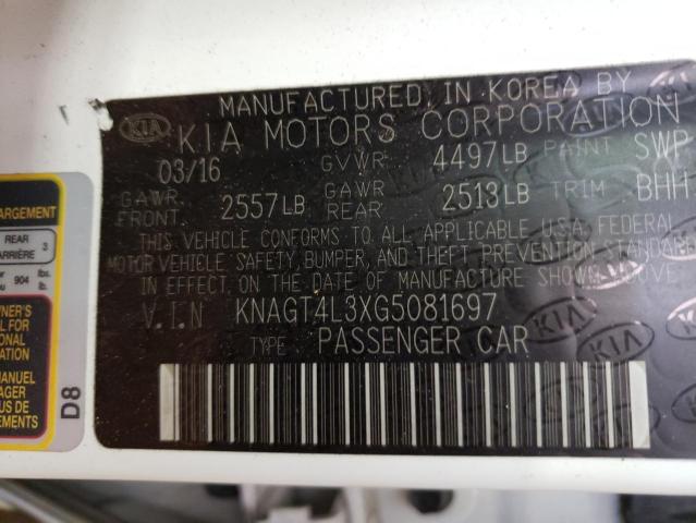 Photo 10 from auction – 2016 KIA OPTIMA LX with VIN KNAGT4L3XG5081697