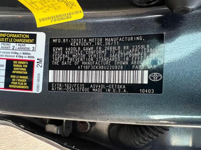 Photo 10 from auction – 2011 TOYOTA CAMRY BASE with VIN 4T1BF3EK9BU220926