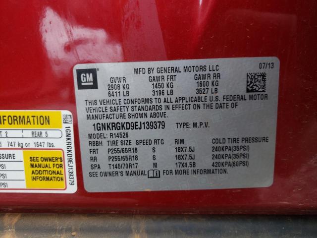 Photo 10 from auction – 2014 CHEVROLET TRAVERSE L with VIN 1GNKRGKD9EJ139379