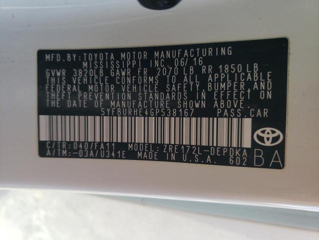 Photo 10 from auction – 2016 TOYOTA COROLLA L with VIN 5YFBURHE4GP538167