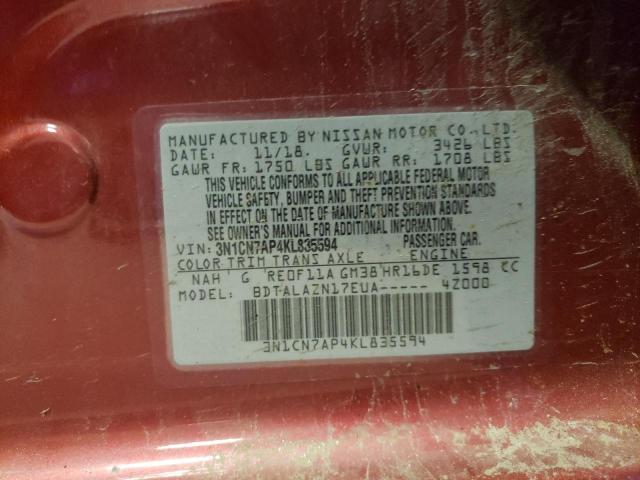 Photo 10 from auction – 2019 NISSAN VERSA S with VIN 3N1CN7AP4KL835594