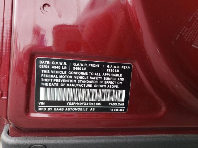 Photo 10 from auction – 2004 SAAB 9-3 AERO with VIN YS3FH49YX41045135