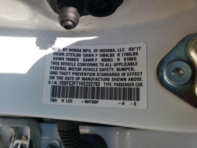 Foto 10 de la subasta – 2017 HONDA CIVIC EX con VIN 19XFC2F71HE222793