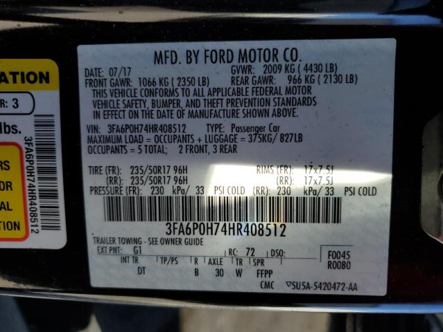 Photo 10 from auction – 2017 FORD FUSION SE with VIN 3FA6P0H74HR408512