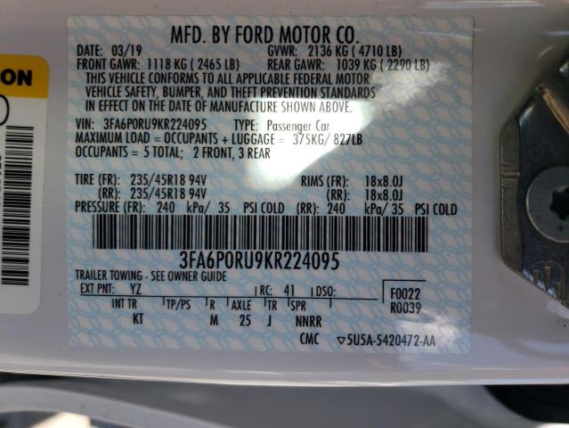 Photo 10 from auction – 2019 FORD FUSION TIT with VIN 3FA6P0RU9KR224095
