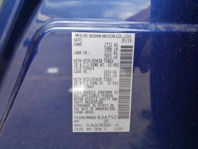 Photo 10 from auction – 2019 NISSAN PATHFINDER with VIN 5N1DR2MN6KC634757