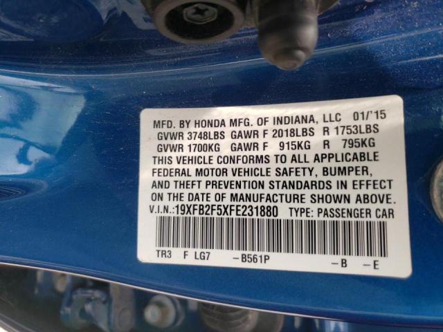 Photo 10 from auction – 2015 HONDA CIVIC LX with VIN 19XFB2F5XFE231880