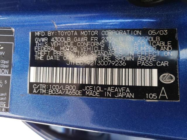 Photo 10 from auction – 2003 LEXUS IS 300 with VIN JTHBD192130079236