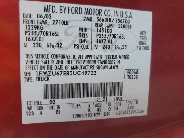 Photo 10 from auction – 2003 FORD EXPLORER S with VIN 1FMZU67E83UC49722
