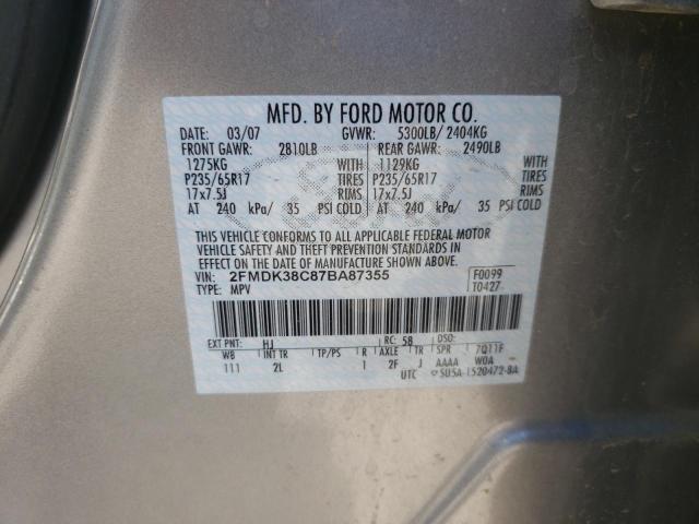 Photo 10 from auction – 2007 FORD EDGE SEL with VIN 2FMDK38C87BA87355