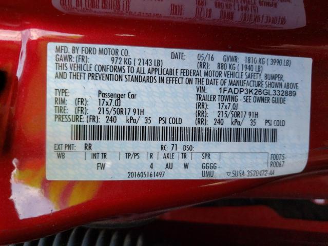 Photo 10 from auction – 2016 FORD FOCUS SE with VIN 1FADP3K26GL332889