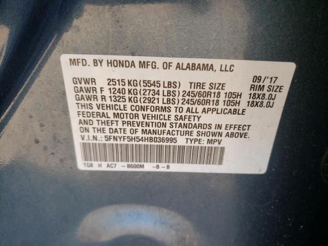 Photo 10 from auction – 2017 HONDA PILOT EXL with VIN 5FNYF5H54HB036995