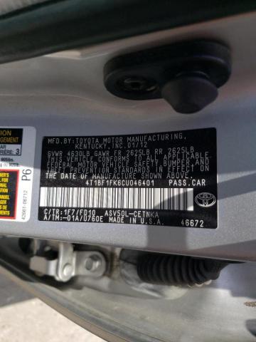 Photo 10 from auction – 2012 TOYOTA CAMRY BASE with VIN 4T1BF1FK6CU046401