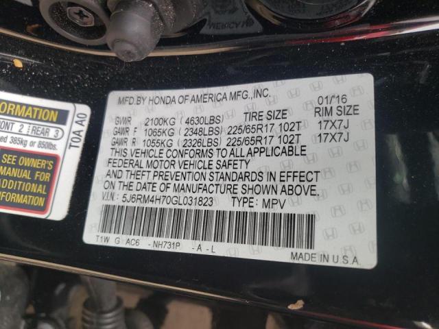 Photo 10 from auction – 2016 HONDA CR-V EXL with VIN 5J6RM4H70GL031823