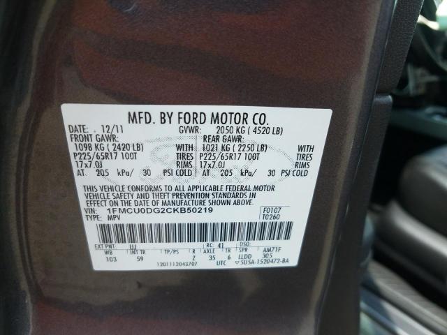 Photo 10 from auction – 2012 FORD ESCAPE XLT with VIN 1FMCU0DG2CKB50219
