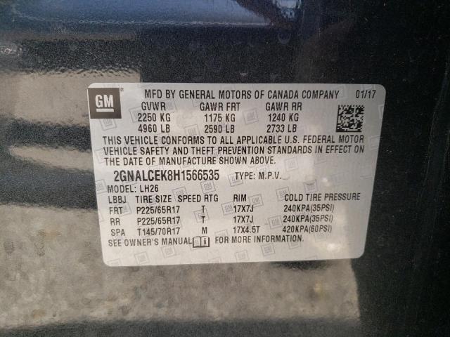 Photo 10 from auction – 2017 CHEVROLET EQUINOX LT with VIN 2GNALCEK8H1566535