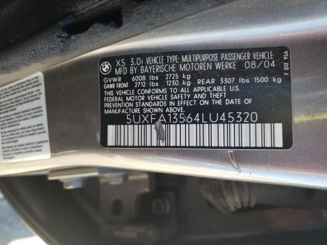 Photo 10 from auction – 2004 BMW X5 3.0I with VIN 5UXFA13564LU45320