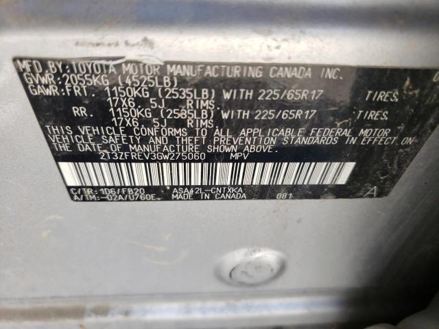 Photo 10 from auction – 2016 TOYOTA RAV4 LE with VIN 2T3ZFREV3GW275060
