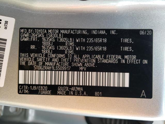 Photo 10 from auction – 2020 TOYOTA HIGHLANDER with VIN 5TDGZRAH1LS509917