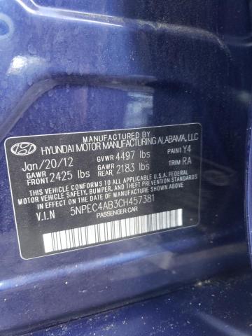 Photo 10 from auction – 2012 HYUNDAI SONATA SE with VIN 5NPEC4AB3CH457381