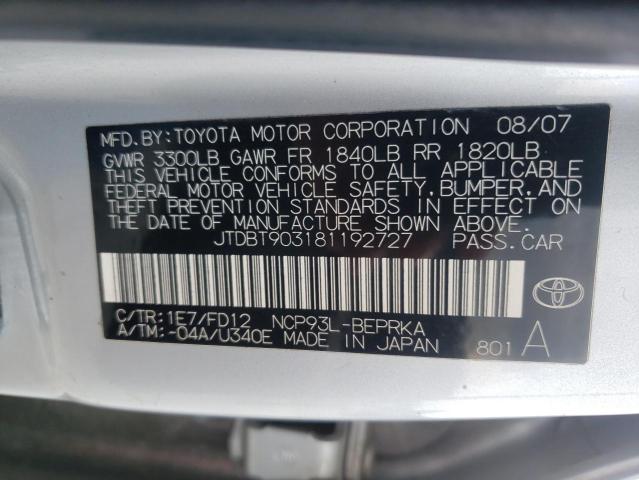 Photo 10 from auction – 2008 TOYOTA YARIS with VIN JTDBT903181192727