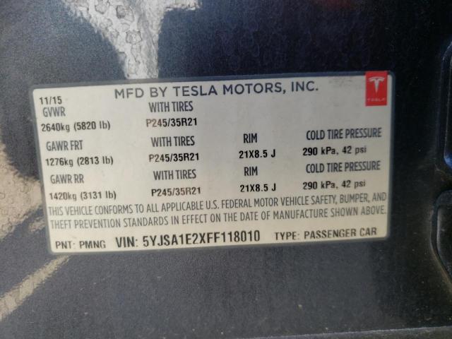 Photo 10 from auction – 2015 TESLA MODEL S with VIN 5YJSA1E2XFF118010