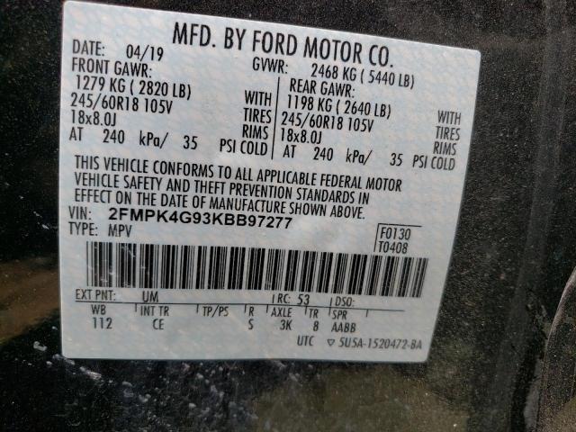 Photo 10 from auction – 2019 FORD EDGE SE with VIN 2FMPK4G93KBB97277
