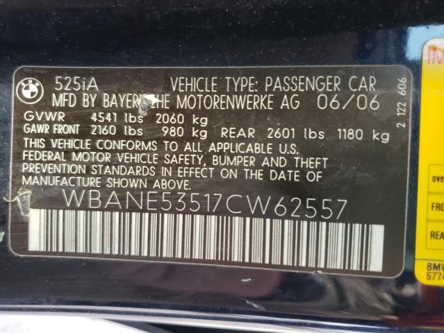 Photo 10 from auction – 2007 BMW 525 I with VIN WBANE53517CW62557
