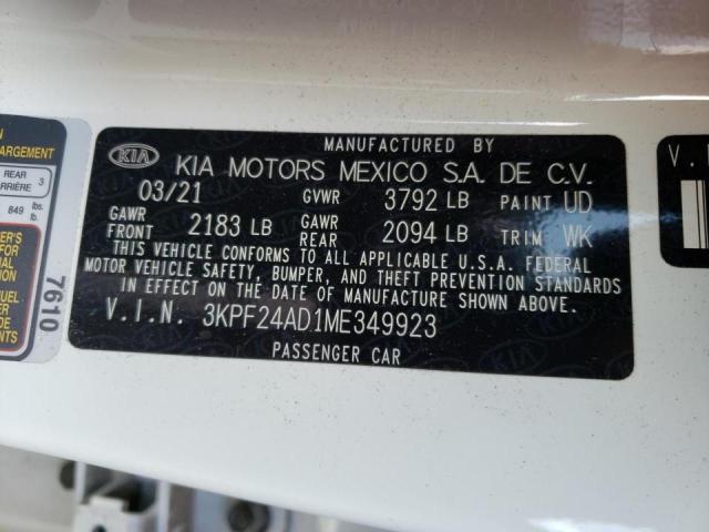 Photo 10 from auction – 2021 KIA FORTE FE with VIN 3KPF24AD1ME349923