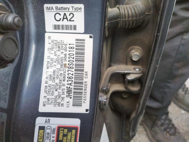 Photo 10 from auction – 2008 HONDA CIVIC HYBR with VIN JHMFA36278S020181