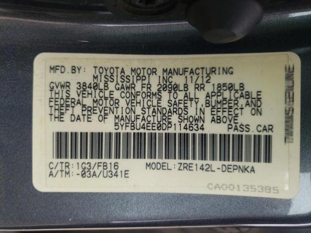 Photo 10 from auction – 2013 TOYOTA COROLLA BA with VIN 5YFBU4EE0DP114634