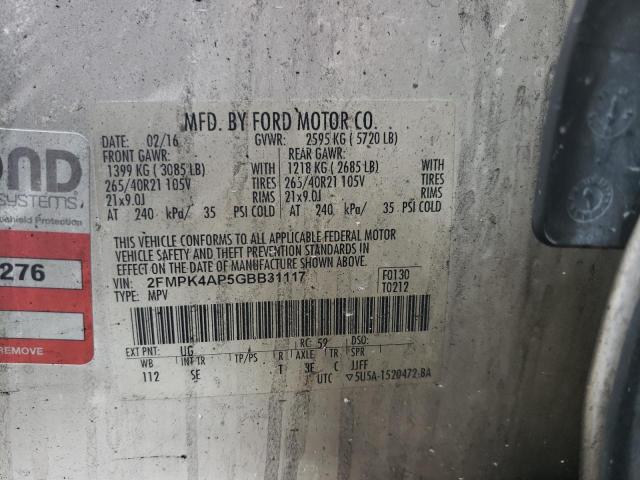 Photo 10 from auction – 2016 FORD EDGE SPORT with VIN 2FMPK4AP5GBB31117