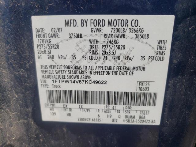 Photo 10 from auction – 2007 FORD F150 SUPER with VIN 1FTPW14V67KC49622