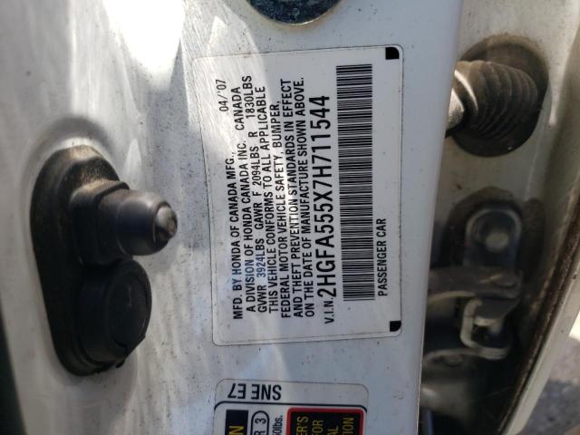 Photo 10 from auction – 2007 HONDA CIVIC SI with VIN 2HGFA555X7H711544
