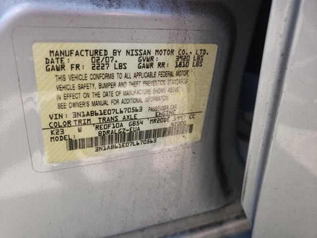 Photo 10 from auction – 2007 NISSAN SENTRA 2.0 with VIN 3N1AB61E07L670563