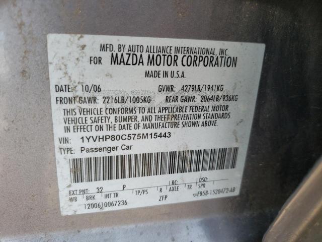 Photo 10 from auction – 2007 MAZDA 6 I with VIN 1YVHP80C575M15443