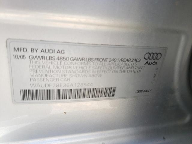 Photo 10 from auction – 2006 AUDI A4 2.0T QU with VIN WAUDF78E36A126944
