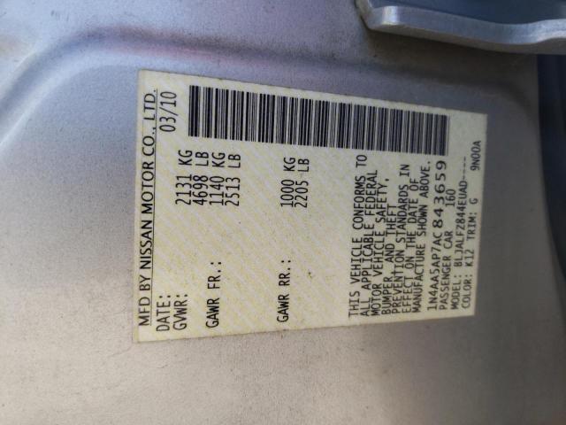 Photo 10 from auction – 2010 NISSAN MAXIMA S with VIN 1N4AA5AP7AC843659
