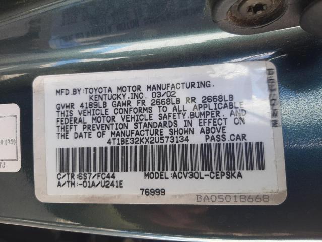 Photo 10 from auction – 2002 TOYOTA CAMRY LE with VIN 4T1BE32KX2U573134