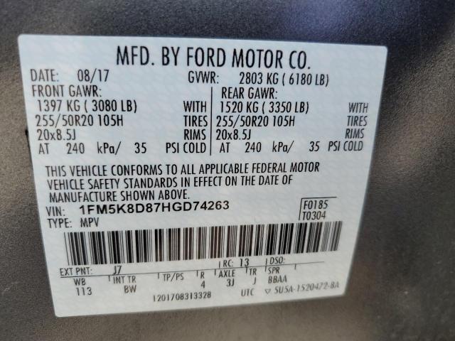 Photo 10 from auction – 2017 FORD EXPLORER X with VIN 1FM5K8D87HGD74263