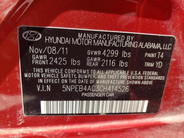 Photo 10 from auction – 2012 HYUNDAI SONATA GLS with VIN 5NPEB4AC3CH414526