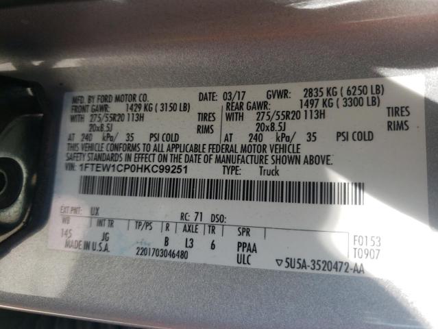 Photo 10 from auction – 2017 FORD F150 SUPER with VIN 1FTEW1CP0HKC99251