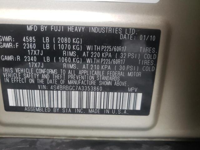 Photo 10 from auction – 2010 SUBARU OUTBACK 2. with VIN 4S4BRBGC7A3353860