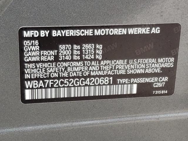 Photo 10 from auction – 2016 BMW 750 I with VIN WBA7F2C52GG420681
