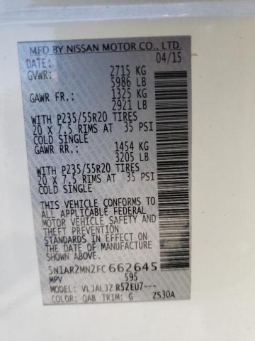 Photo 10 from auction – 2015 NISSAN PATHFINDER with VIN 5N1AR2MN2FC662645