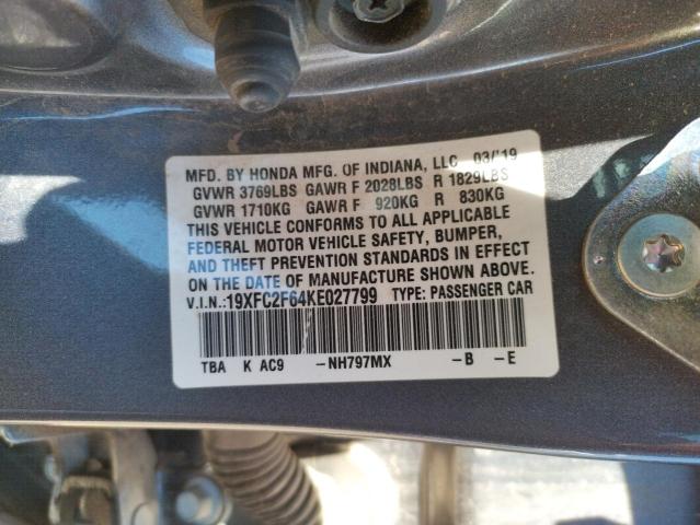 Photo 10 from auction – 2019 HONDA CIVIC with VIN 19XFC2F64KE027799