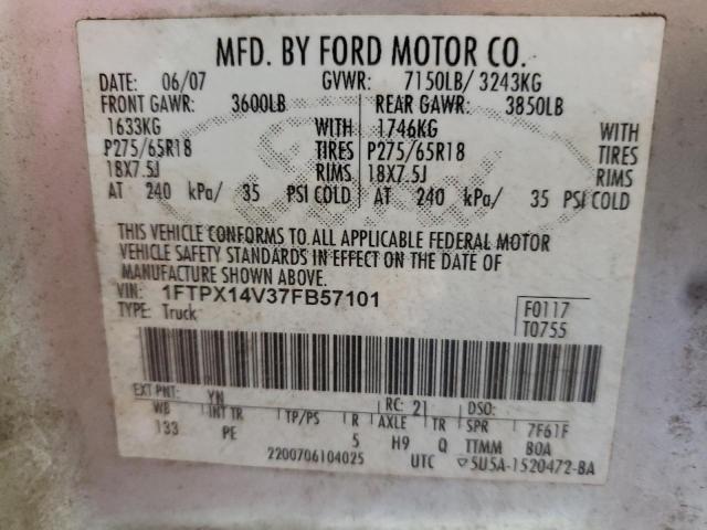 Photo 10 from auction – 2007 FORD F150 with VIN 1FTPX14V37FB57101