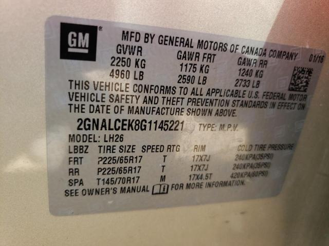 Photo 10 from auction – 2016 CHEVROLET EQUINOX LT with VIN 2GNALCEK8G1145221