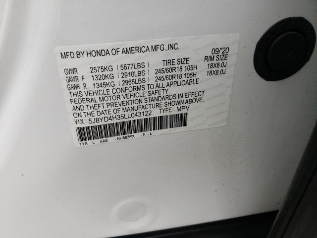 Photo 10 from auction – 2020 ACURA MDX with VIN 5J8YD4H35LL043122